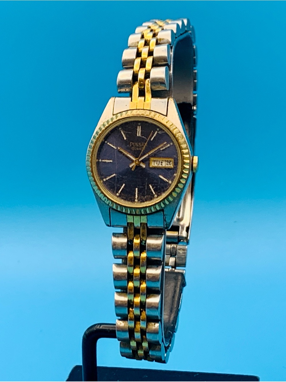 PULSAR By SEIKO V783-0030 Women’s Vintage Watch Fluted Day/Date Working New Batt